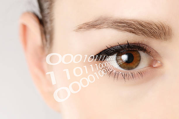 istock Close-up of eye of woman with binary code 494915778