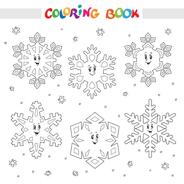 색칠놀이 예약. 세트마다 말풍선이 있는 snowflakes for kids. - computer graphic child snowflake vector stock illustrations