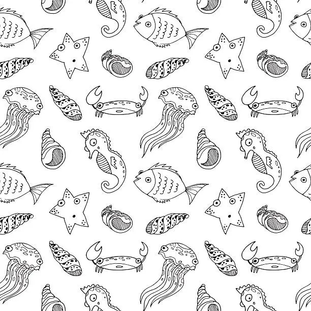 Vector illustration of Cartoon seamless pattern with sea animals.