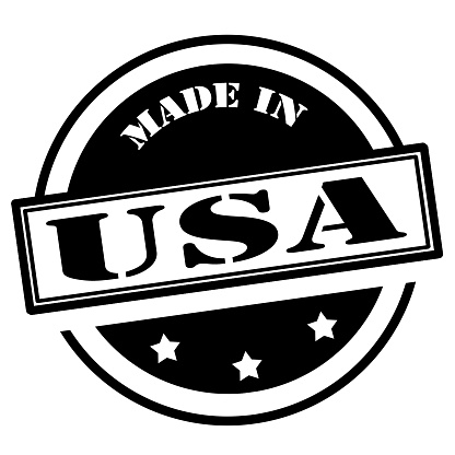 Black stamp with text Made in USA