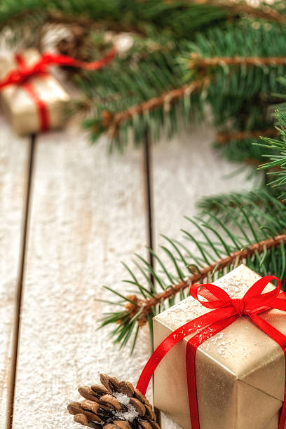 istock Christmas gift decoration with copy space 494928114