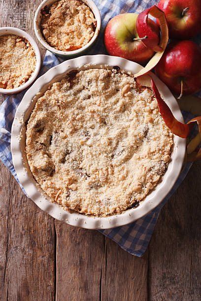 istock apple crisp close-up in baking dish, vertical top view 494930048