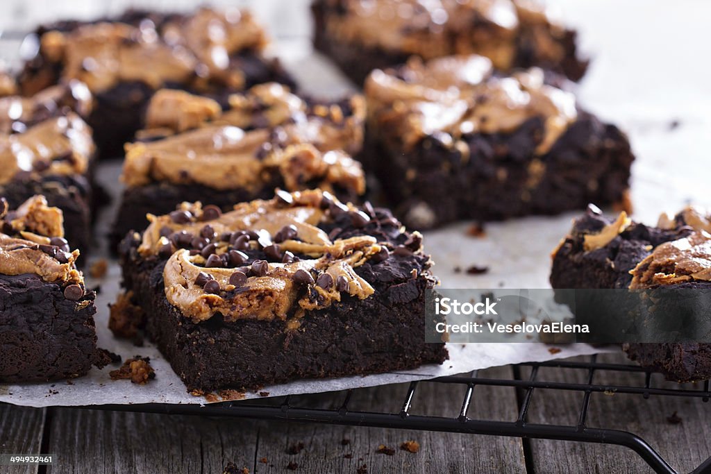 Brownies with peanut butter Brownies with peanut butter and chocolate drops Brownie Stock Photo
