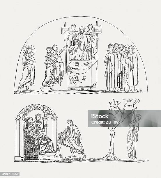 Ilustración de Codex Purpureus Rossanensis y más Vectores Libres de Derechos de Grabado en madera - Grabado en madera, Judas, Manuscrito