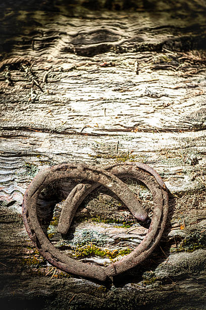 coração jogo de ferraduras - horseshoe rusty nail old - fotografias e filmes do acervo