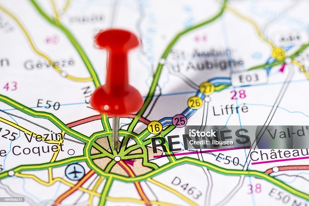 European cities on map series: Rennes Rennes - France Stock Photo