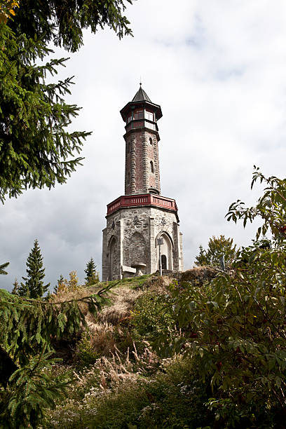 A historic watch tower in the Czech mountains Jizerske hory in the autumn