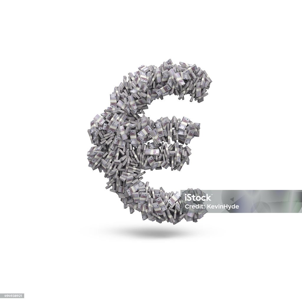 Euro Sign Made from Bundles of 500€ Euro Notes An image of a Euro Sign made from bundles of 500€ Euro Bills. Rendered image isolated on a white background. Three Dimensional Stock Photo