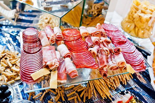 istock sea table of meat, cheese and snacks on wedding reception 494939258