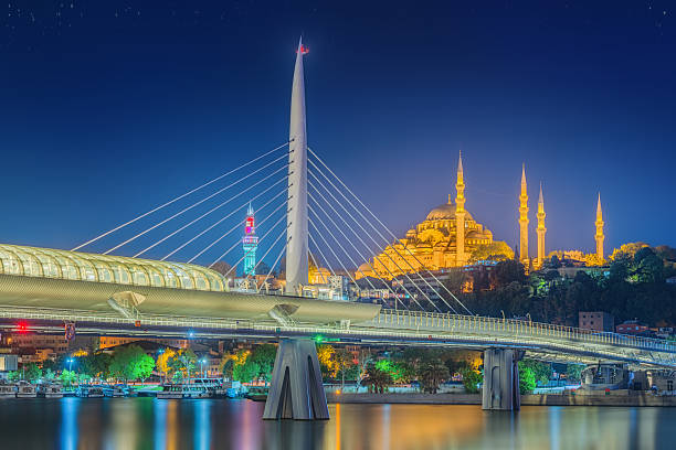 istock Ataturk bridge, metro bridge at night Istanbul 494945964