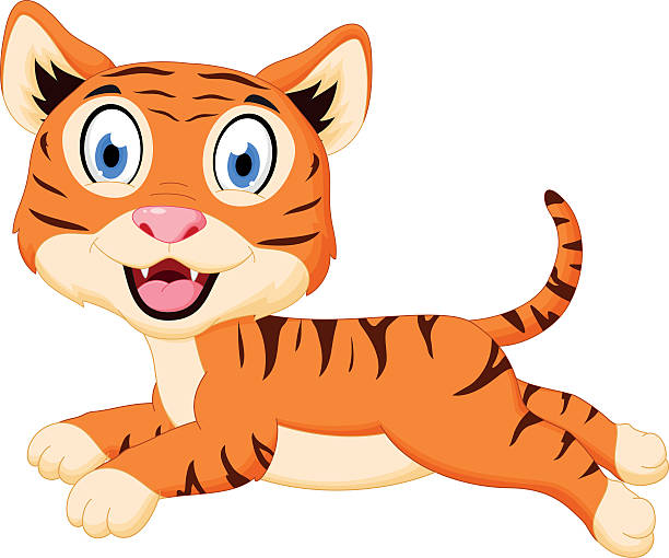 かわいいタイガーカットイラスト、ジャンプ - tiger mascot jumping claw点のイラスト素材／クリップアート素材／マンガ素材／アイコン素材