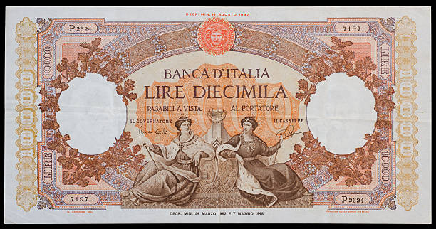 Old italian ten thousand lira - Front Old italian ten thousand lira banknote issued from 1948 to 1963 - Front 1948 2015 stock pictures, royalty-free photos & images