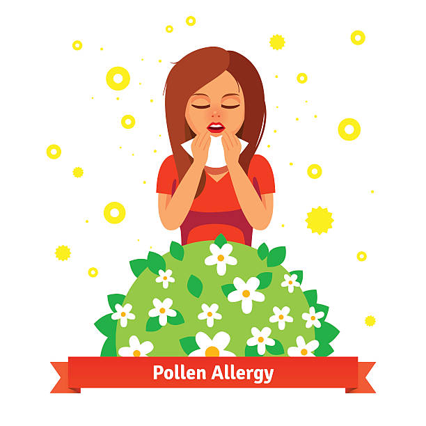 ilustraciones, imágenes clip art, dibujos animados e iconos de stock de chica que sufren de alergia al polen - white background beauty and health flower human hand