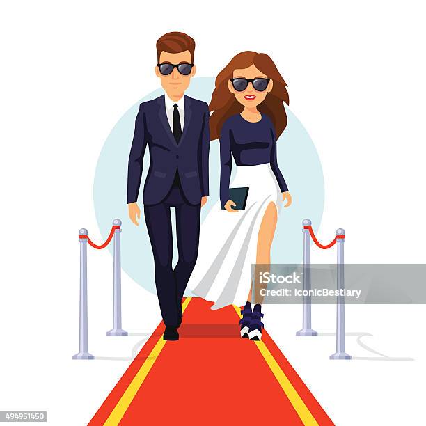 Two Rich Celebrities Walking On A Red Carpet Stock Illustration - Download Image Now - Celebrities, Red Carpet Event, Fame