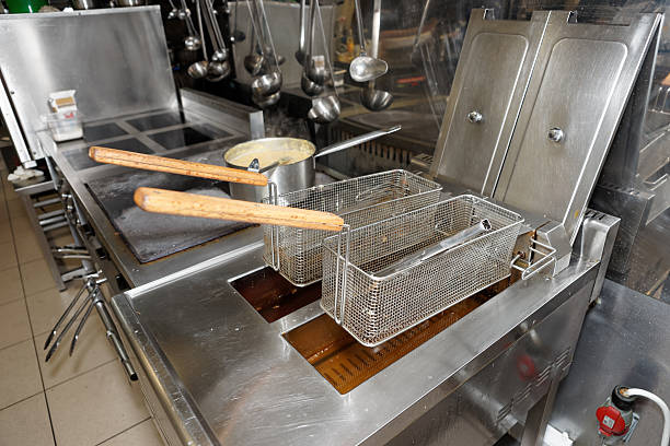 istock Deep fryers with oil on kitchen 494955655