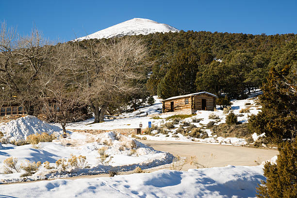 Historic Cabin Winter Day Great Basin National Park Southwest US Snow lays on the ground at Great Basin National Park great basin national park stock pictures, royalty-free photos & images