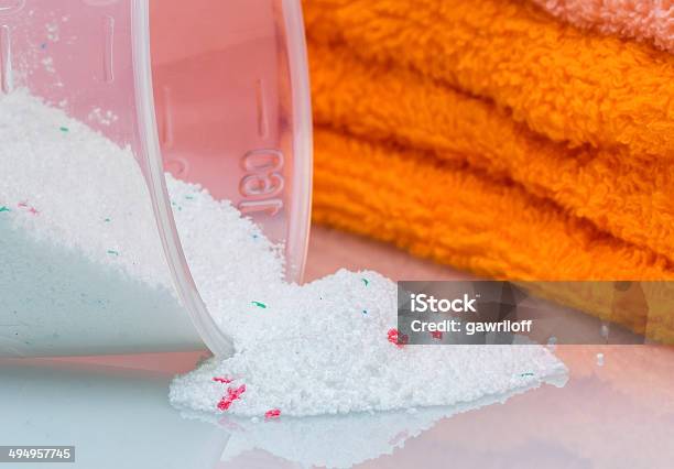 Detergent For Washing Machine In Laundry With Towels Stock Photo - Download Image Now