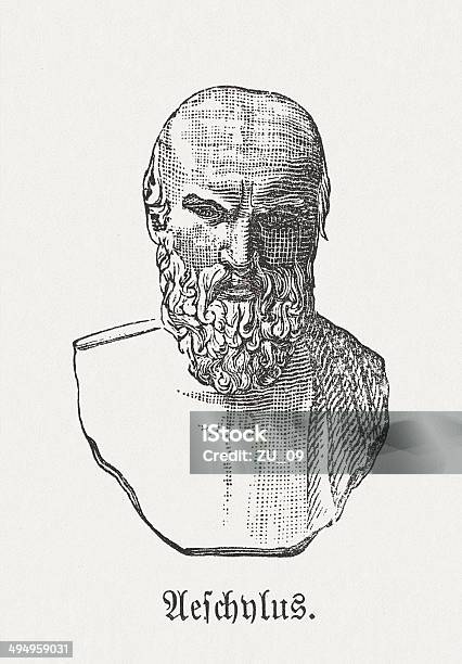 Aeschylus Greek Tragedian Wood Engraving Published 1881 Stock Illustration - Download Image Now