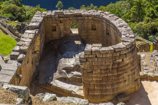 Temple of the Sun at Machu Picchu, Inca ruins at Cuzco Peru