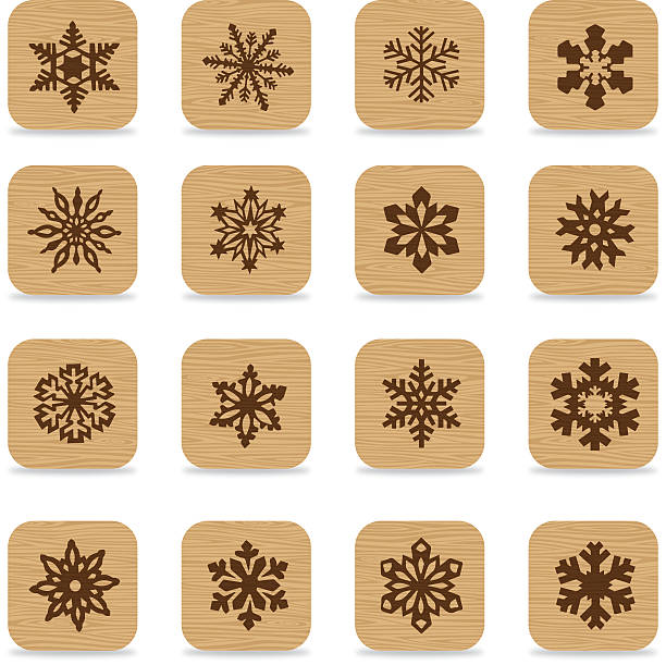 Wooden Icon - snowflake vector art illustration