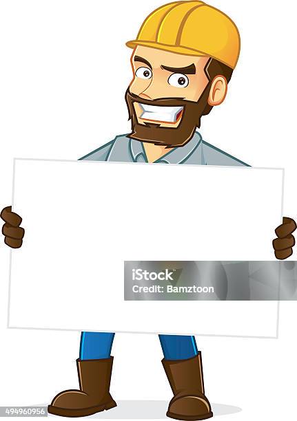 Miner Holding A Blank Sign Stock Illustration - Download Image Now - 2015, Adult, Adults Only