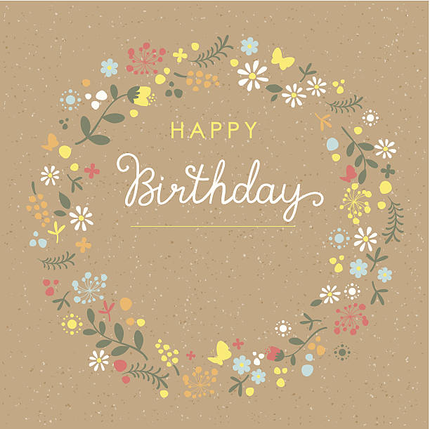 ilustraciones, imágenes clip art, dibujos animados e iconos de stock de feliz cumpleaños flores letras tarjeta de corona - flower backgrounds single flower copy space