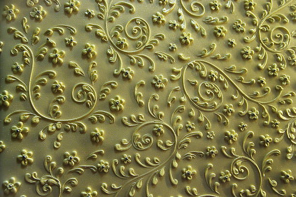 istock Decorative background, extruded pattern of flower and plant in yellow 494961945