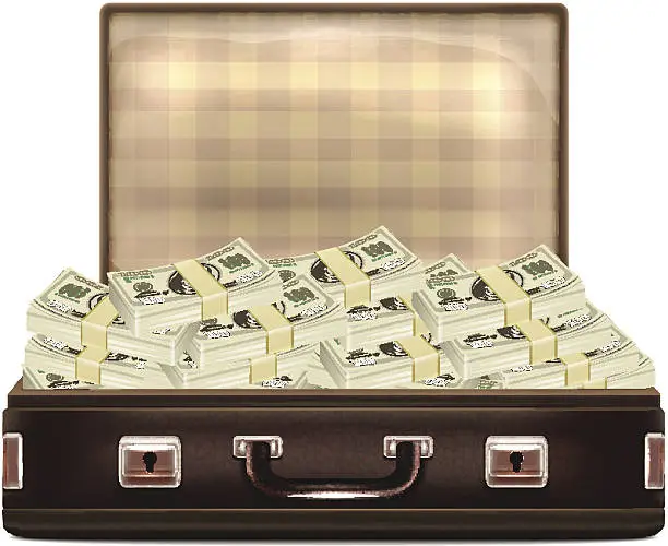 Vector illustration of Open Suitcase with Money