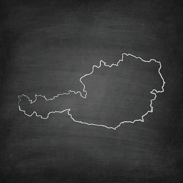 오스트리아 지도 blackboard-칠판 - art product austria black black background stock illustrations