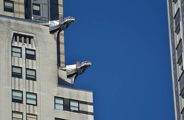 New York City, USA - October 12, 2015: Architectural detail of the gargoyles on the facade of the Chrysler Building in midtown Manhattan.
