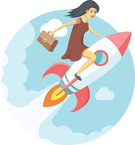 istock Pretty young woman flying on the rocket in the sky. 494971884