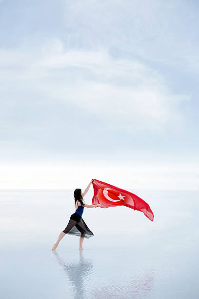 Turkish flag waving in the wind outdoors