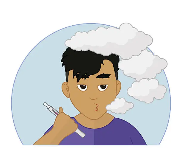 Vector illustration of Flat style asian man vaping e-cigarette