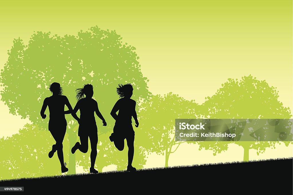 Fêmea joggers no caminho-exercício de fundo - Royalty-free Corrida de corta-mato - Correr Fora de Pista arte vetorial