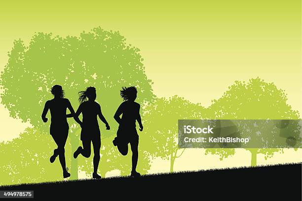 Female Joggers On Pathway Exercise Background Stock Illustration - Download Image Now - Cross-Country Running, Teenage Girls, Vector