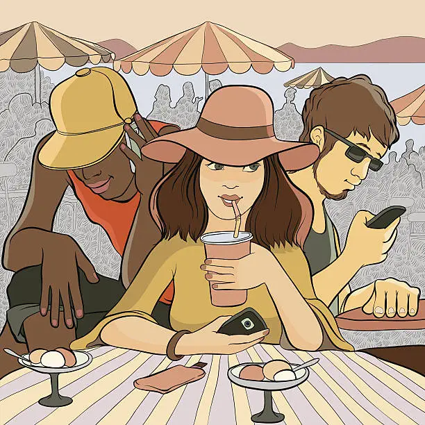 Vector illustration of group of young people with phones