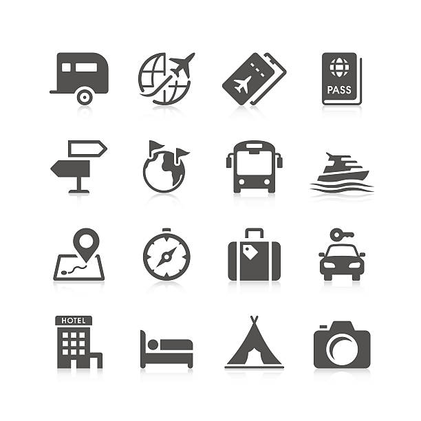 ilustraciones, imágenes clip art, dibujos animados e iconos de stock de viaje conjunto de iconos de serie único - icon set computer icon symbol hotel