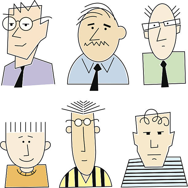Graphic Faces Vector illustration of six male faces done in a graphic style. comb over stock illustrations