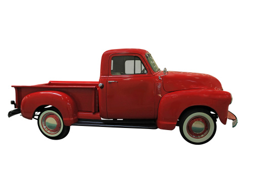 Vintage Red Classic Pickup isolated on white background