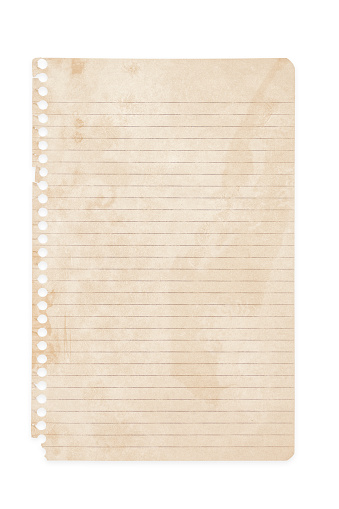 Sepia toned grungy note pad paper isolated on white