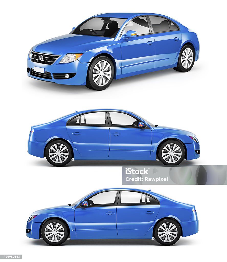 3D Blue Sedans in a Row Car Stock Photo