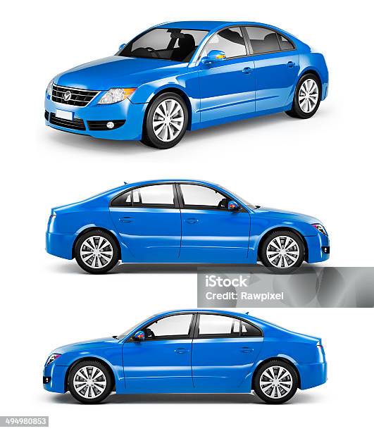 3d Blue Sedans In A Row Stock Photo - Download Image Now - Car, Blue, Cut Out