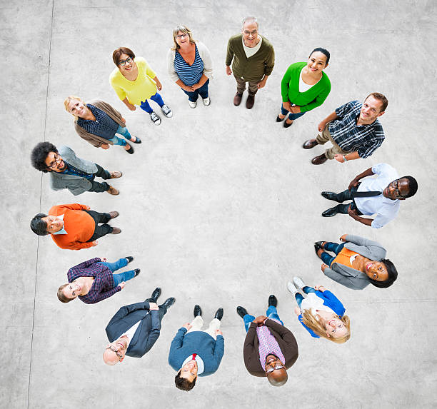 istock Aerial View of Multiethnic People Forming Circle 494981753