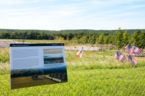 Shanksville, PA, USA - August 23, 2011 : Crash Site of United Airlines Flight 93 downed by passengers fighting terrorism on September 11th, 2001 as seen from the temportary memorial on the western overlook.