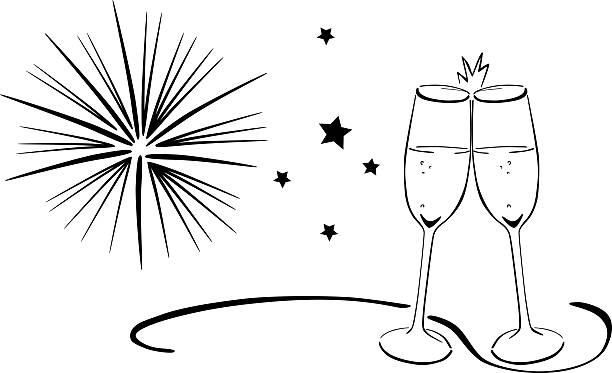 dwie szklanki z wina musującego-sylwester - champagne flute jubilee champagne wine stock illustrations