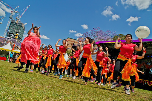 Sydney,Australia - October 24,2015: Women performing a Bollywood dance in the annual Parramasala festival. It has expanded from an Indian event to include African and South American culture.