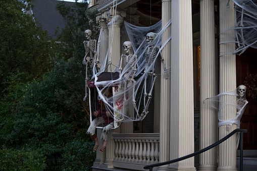 San Francisco, California, USA - October 28, 2015: Halloween decorations in the front of residential building.