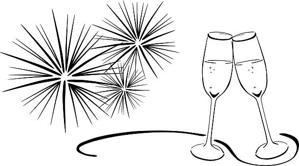 dwie szklanki z wina musującego-sylwester - champagne flute jubilee champagne wine stock illustrations