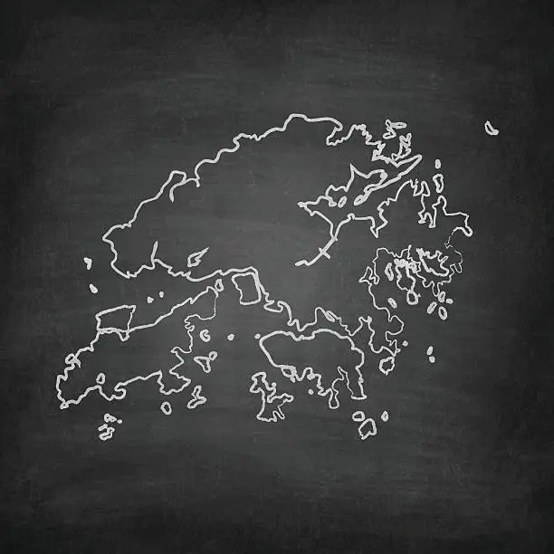 Vector illustration of Hong Kong Map on Blackboard - Chalkboard
