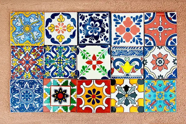 Handcrafted, hand-painted Mexican Ceramic Tile. Mexican tiles are concave (not perfectly flat). They are characterized as unique and irregular. Stenciled ceramic glaze suggest soft focus and edges.Handcrafted, hand-painted Mexican Ceramic Tile. Mexican tiles are concave (not perfectly flat). They are characterized as unique and irregular. Stenciled ceramic glaze suggest soft focus and edges.Handcrafted, hand-painted Mexican Ceramic Tile. Mexican tiles are concave (not perfectly flat). They are characterized as unique and  irregular. Stenciled ceramic glaze suggest soft focus and edges.